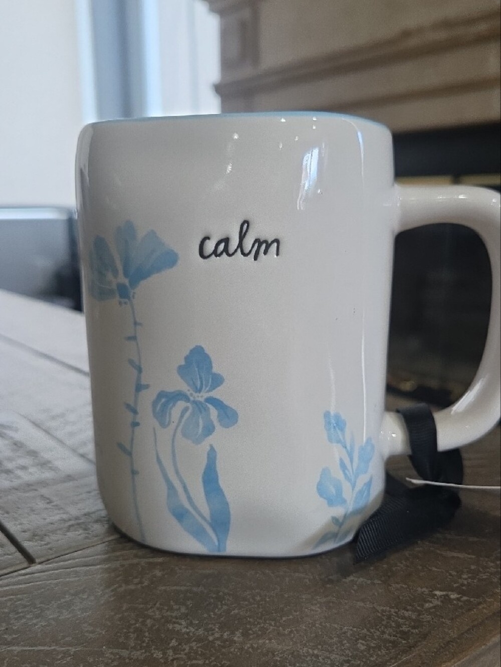 Calm Ceramic Coffee Mug with Blue Floral Design Nwt
